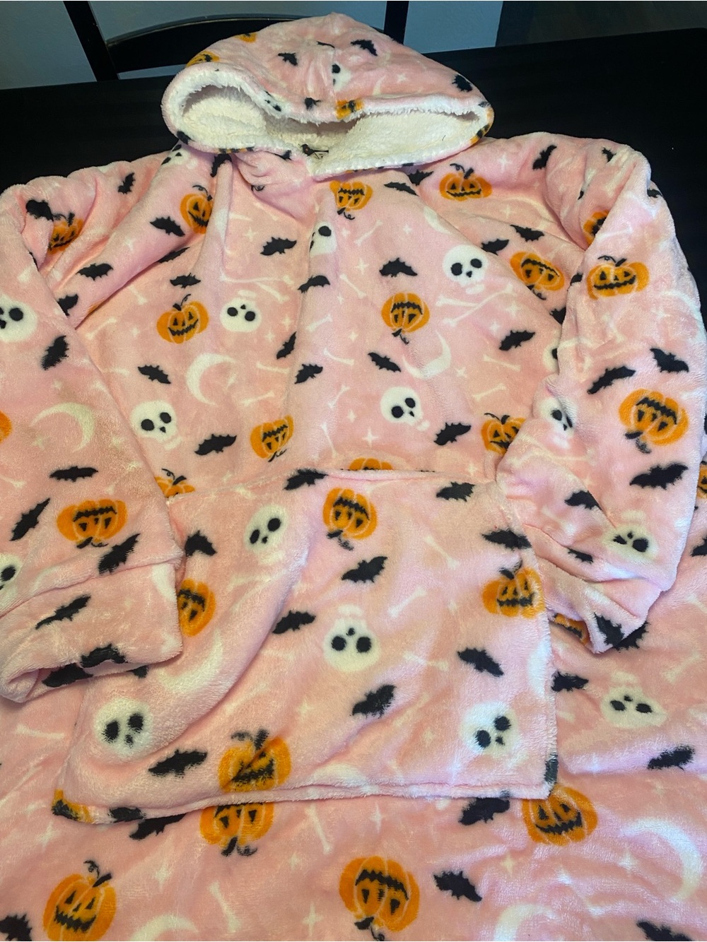 Kids Pink Halloween Hooded Costume Pullover with Pumpkin & Ghost Print